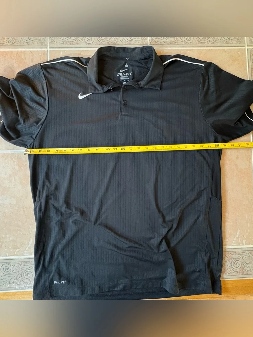 Nike Golf Dri-Fit Black Polo Shirt with White Piping - Men's XL